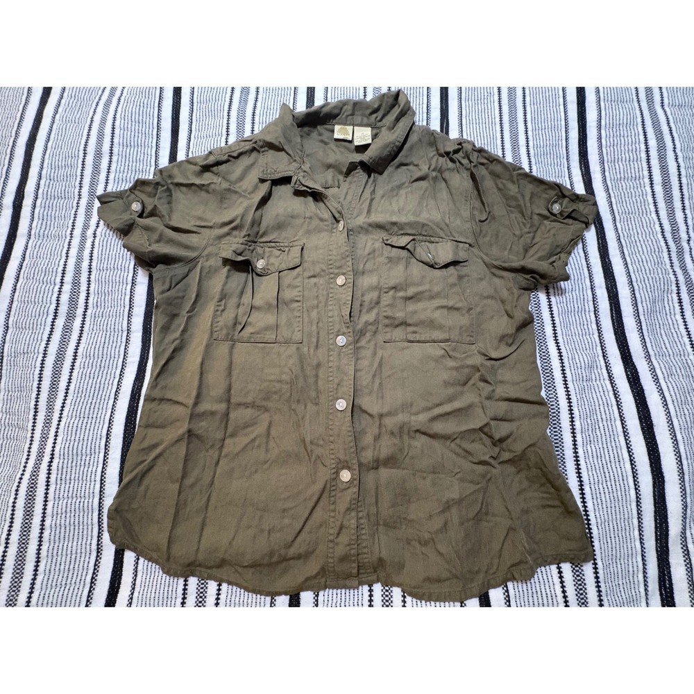 Olive Green Utility Shirt Womens Size 10‎ Safari Military Button Up
